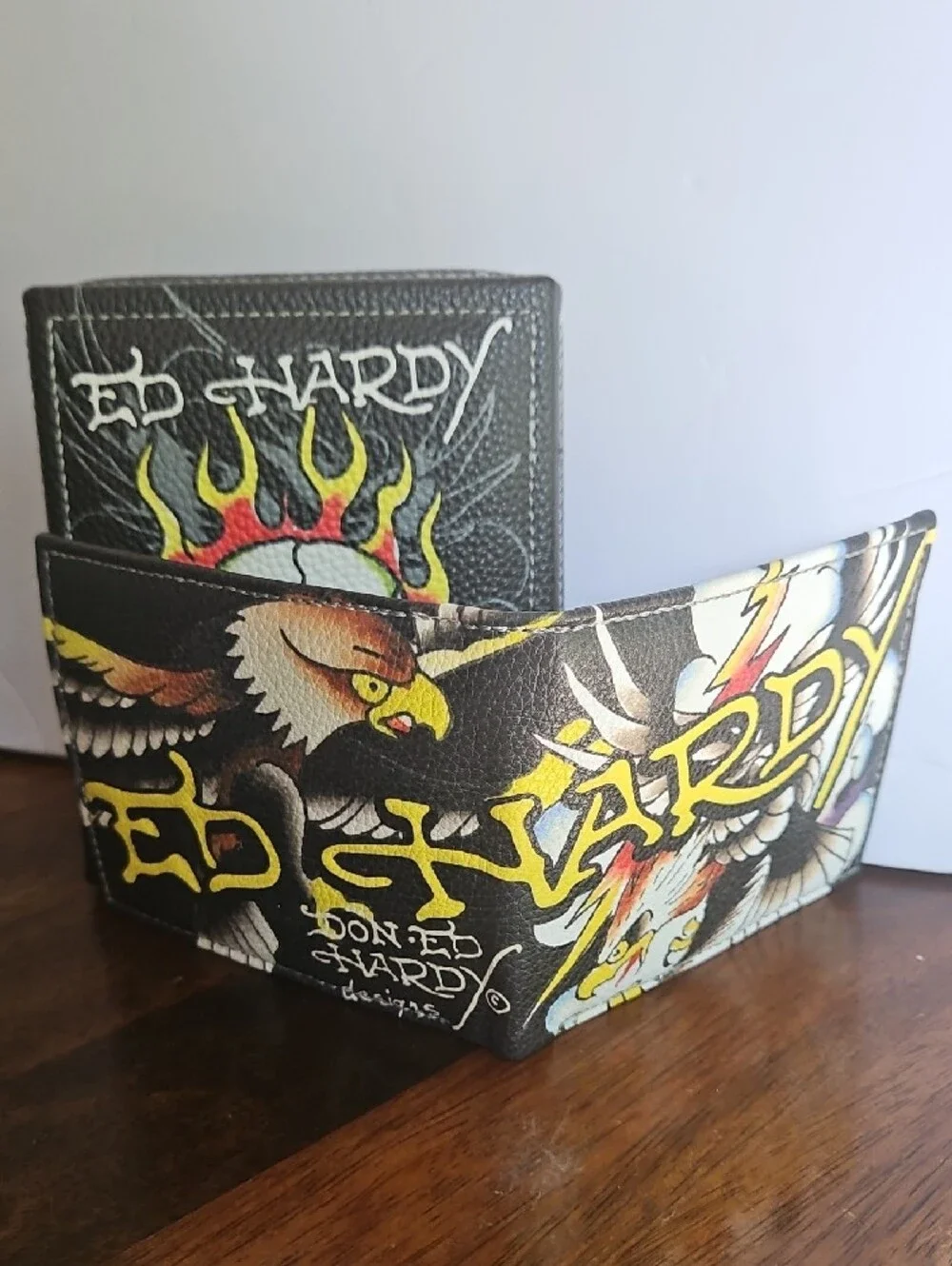Ed Hardy Bi Fold wallet with Yellow & Red Tattoo Art